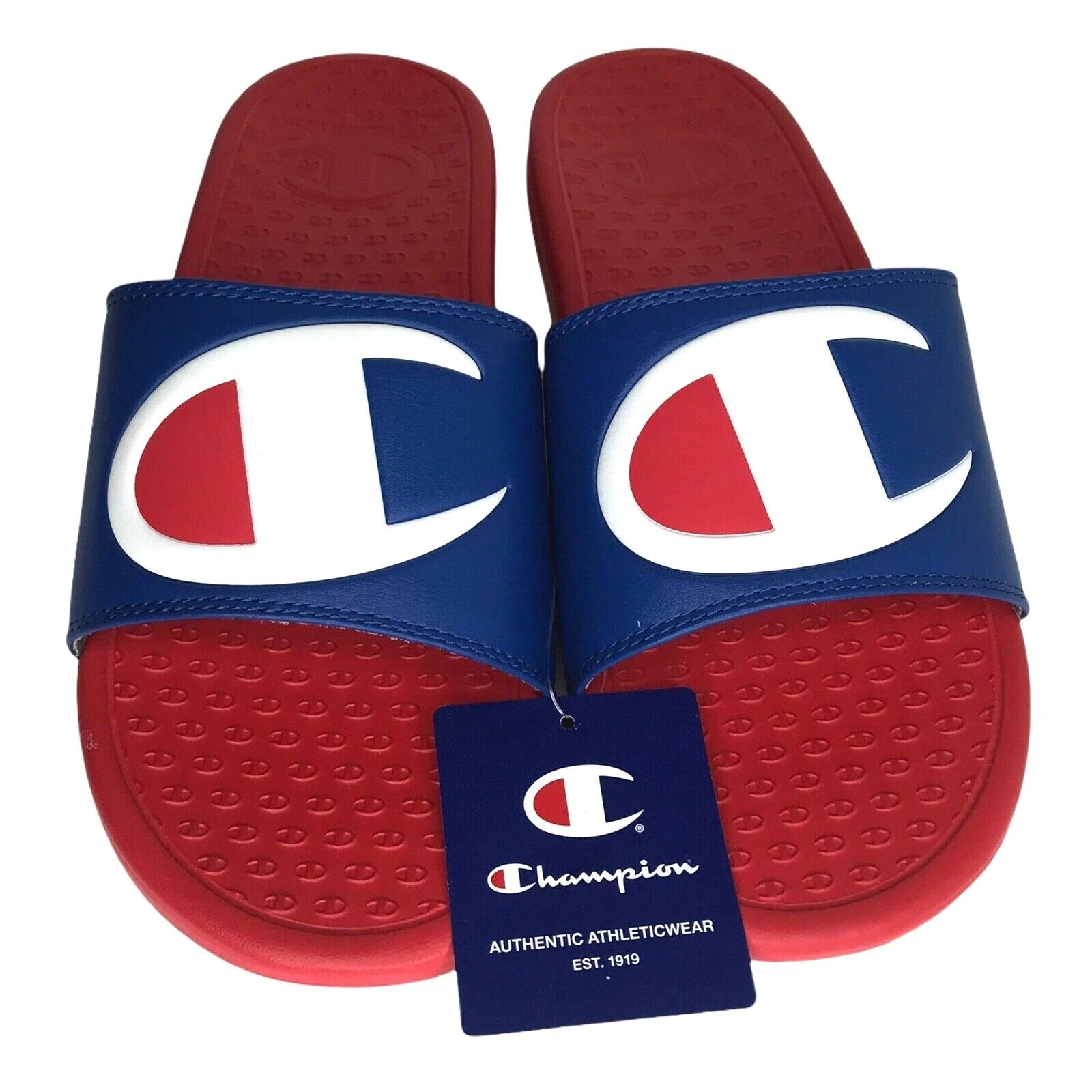 Champion Mens Slide Pool Sandals Size 12 Red/Royal Blue Lightweight Comfortable