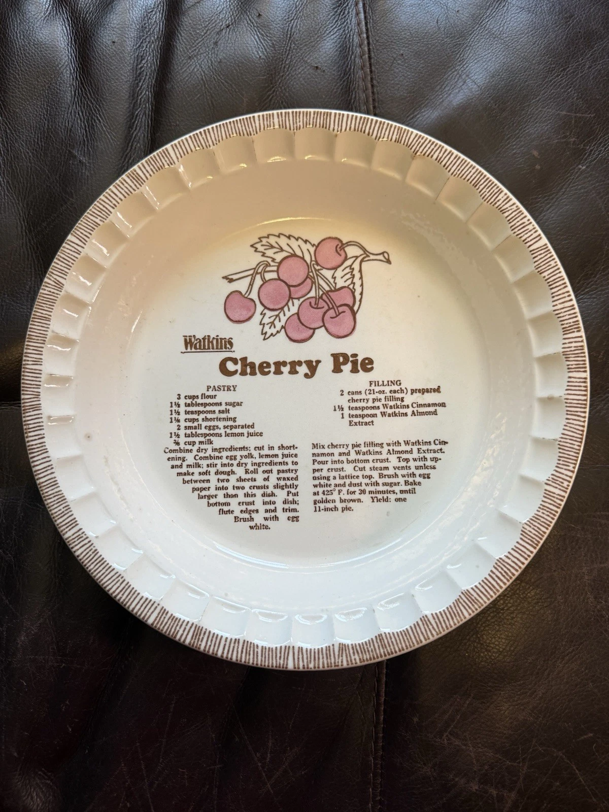 Vintage Watkin’s Cherry Pie Plate Pan Made In USA Desert Design Decor Farmhouse