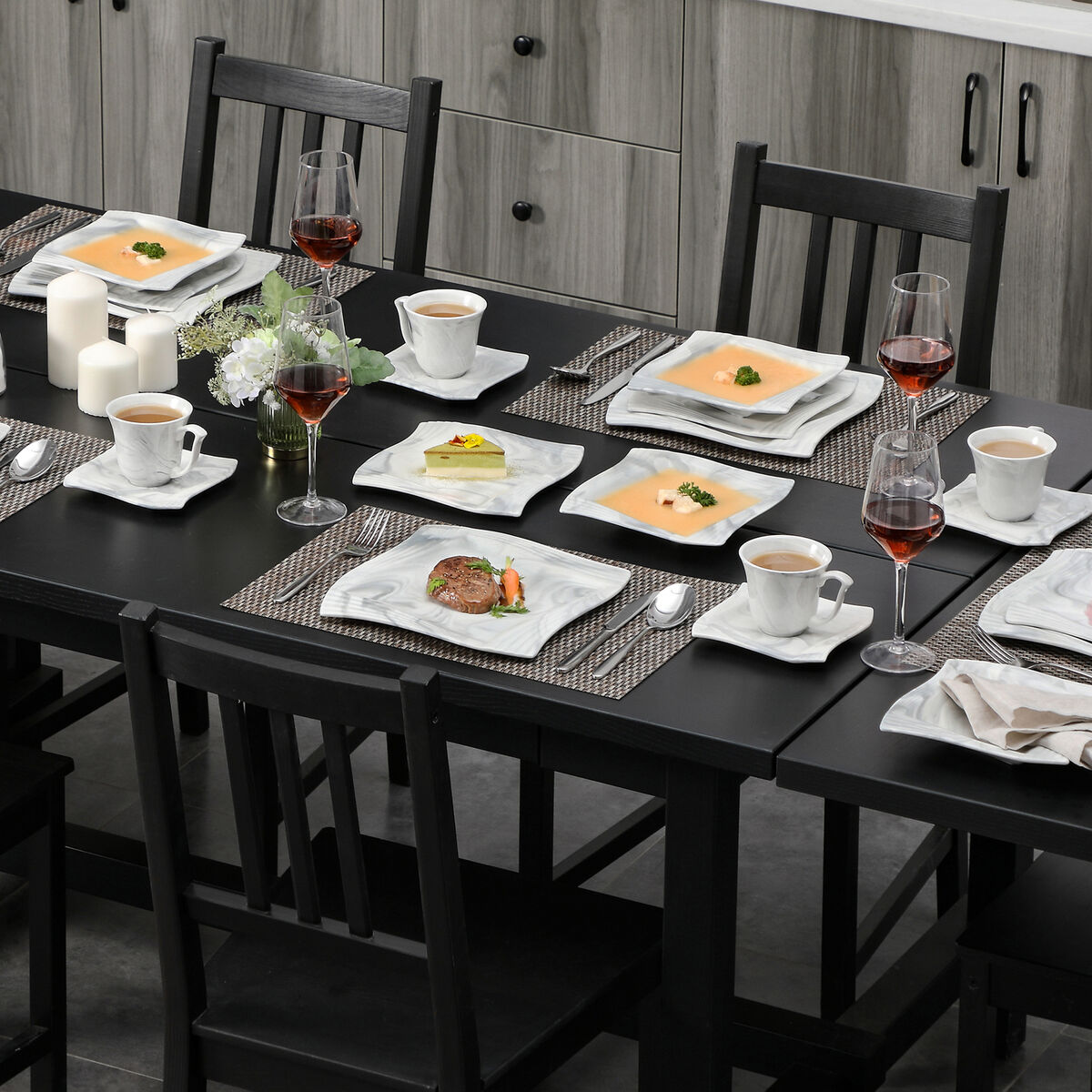 MALACASA 30-Piece Porcelain Dinnerware Set - Gray