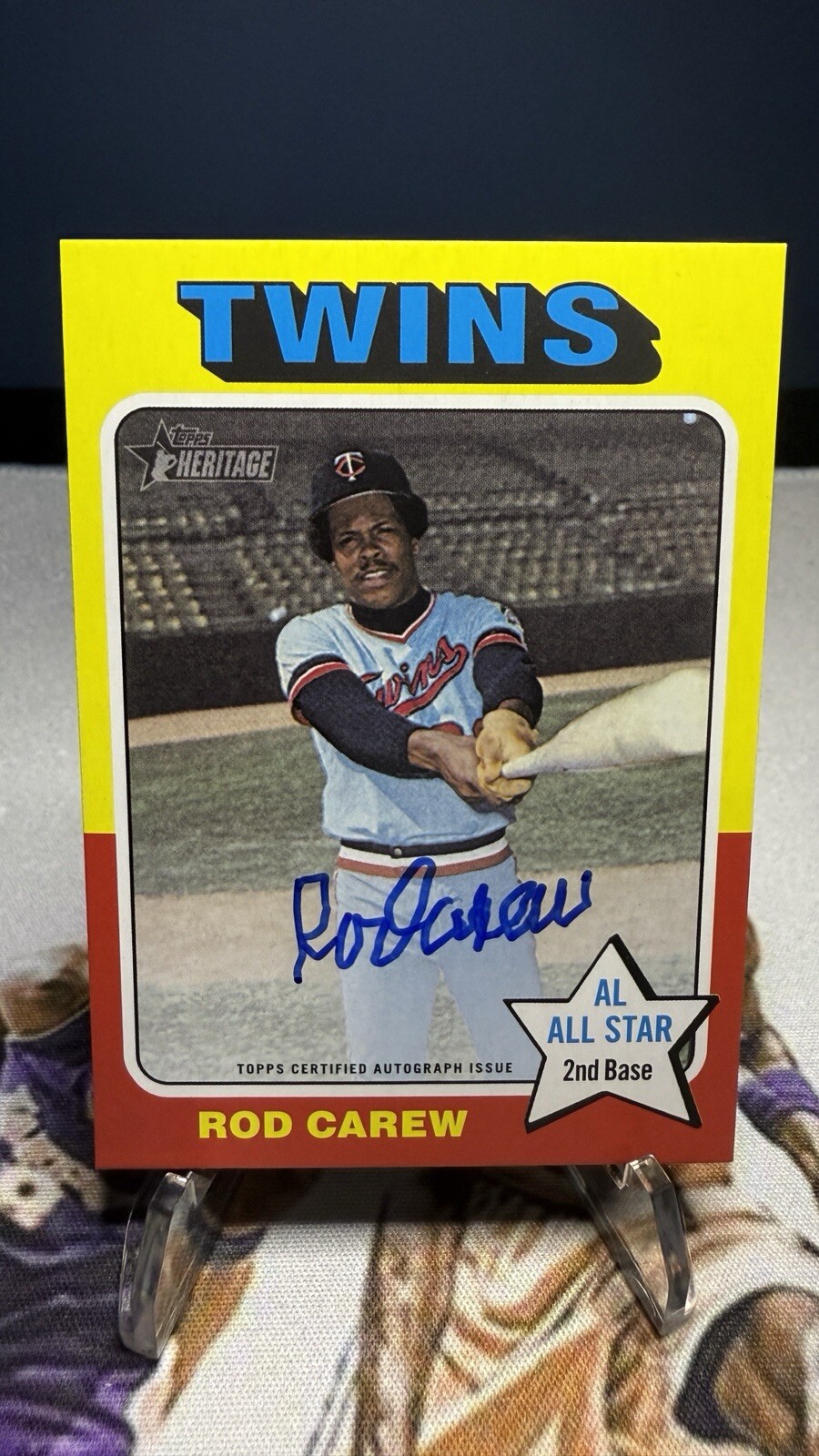 2024 Topps Heritage Rod Carew Real One On Card Auto Blue Ink Minnesota Twins