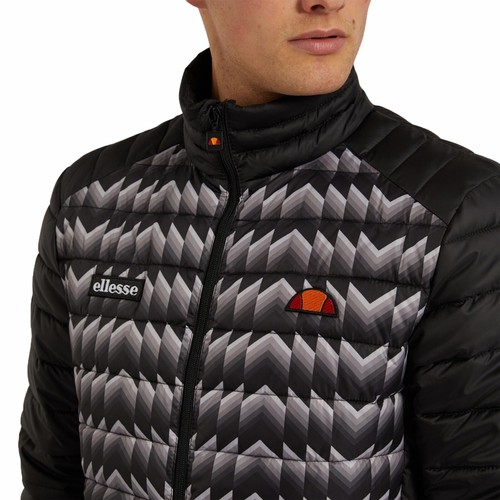 Ellesse Tartaro 80s Retro Football Padded Puffer Jacket Mens Warm Car Coat Black - Picture 3 of 3