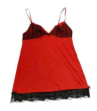 Victoria's Secret Red Black Lace Satin Nightgown Mini Slip Dress M Holiday