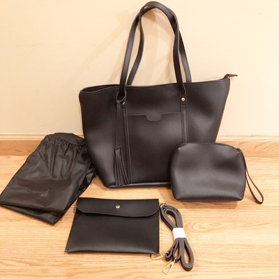 Shoulder Satchel Purse Bag 4 Piece Set Crossbody Wallet Travel Clutch Black