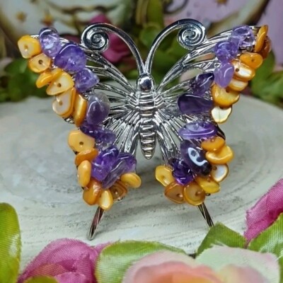 Schöne handgefertigte Fluorit Kristall & Abalone Muschel Perle Schmetterling Ornament Geschenk