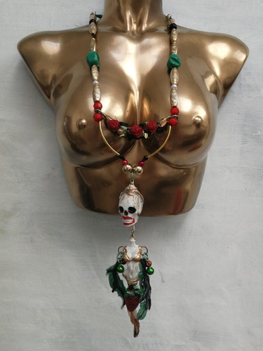 luxury jewelry talisman necklace mexico ethnic pendant tribe skull doll calavera - Picture 5 of 12