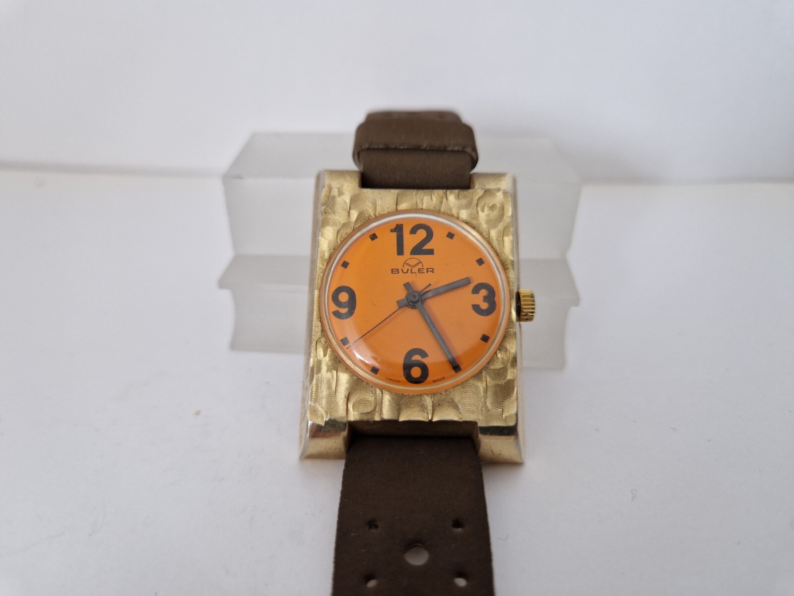 BULER Rectangular Orange Dial -Gold Plated - Mech… - image 1
