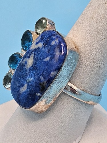 Big Lapis w/ 4 Accent Gemstones 925 Designer Cocktail Ring w/ Gift Box Sz 9.25 - Picture 3 of 14