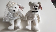 Ty Beanie Baby 2001 Mr and Mrs Teddy Bear Bride and Groom Wedding Set of 2