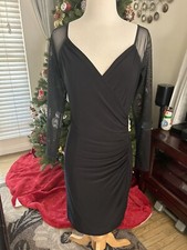 Ralph Lauren black bodycon w/ ruching & sheer long sleeves size 4