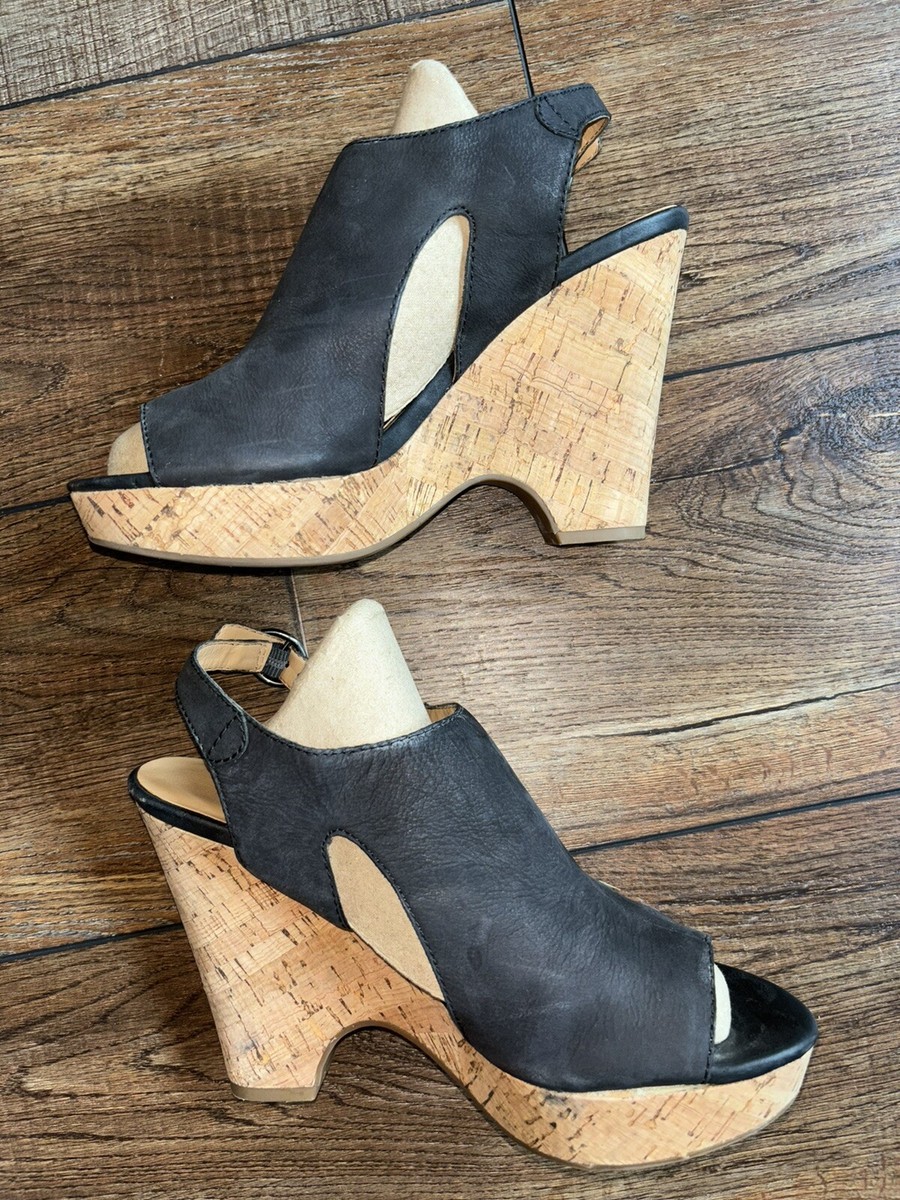 Franco Sarto Gabriel Black Leather Cork Platform Wedge  display picture 3