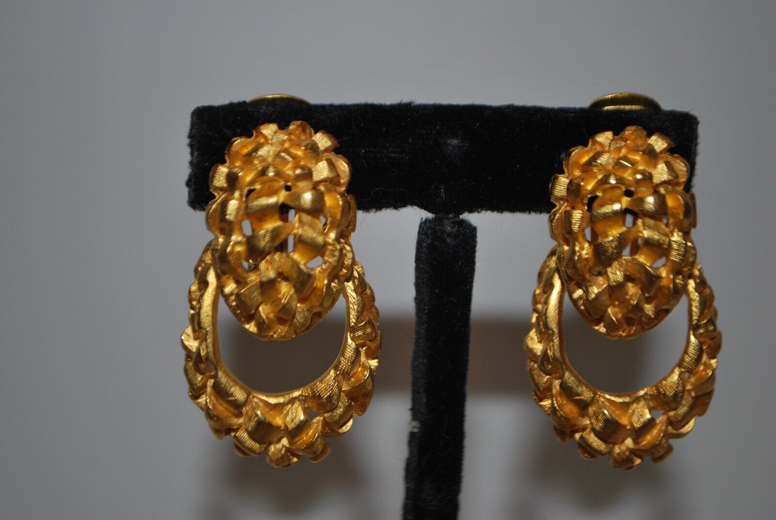 Vintage Gold Tone Clara Door Knocker Clip Earrings - image 1