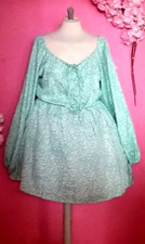 WOMEN MINT FLORAL LONG SLEEVE TEA DRESS ( SIZE UK14 )