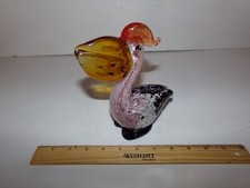 MURANO GLASS DECO ART PELICAN W/FISH IN MOUTH