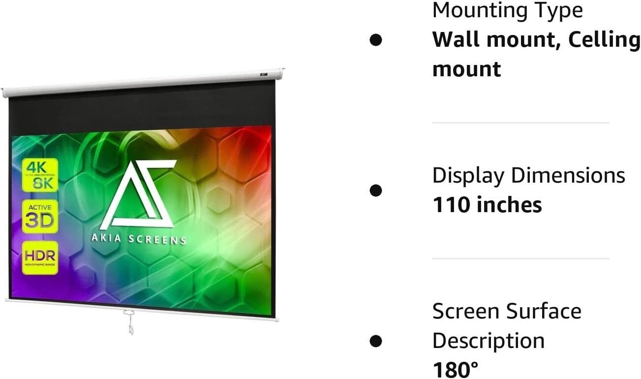 Retractable Projector Screen Pull Down 110 inch 43 8K 4K HD 3D White