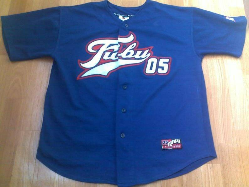 トップス 90s FUBU Baseball shirt Vintage 90s Black And Gold FUBU 05 League Button Up Baseball