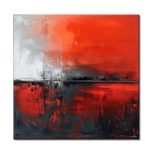 Hand Painted Abstract Black With Red Oil Painting On Canvas Thick Textured