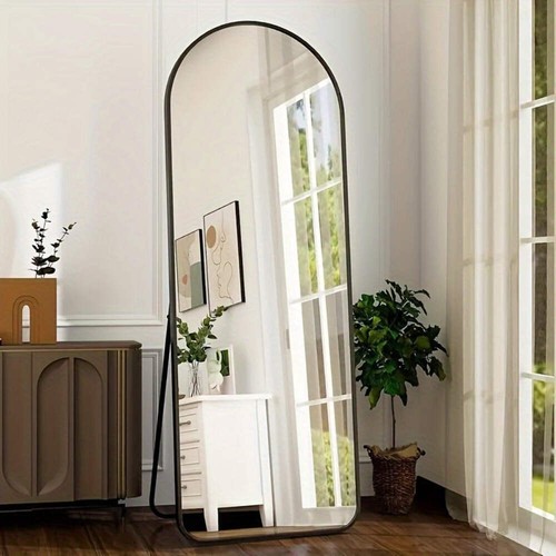 Arched Full-Length Mirror with Stand, Aluminum Frame, Wall Hanging or Leaning