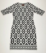NWT Trulli Women's Medium Short Sleeve Sweater Dress Black White Silver 