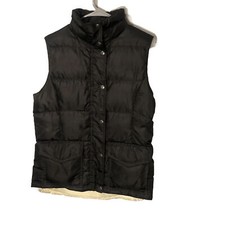 Roots Quilted Down Vest Womens Medium Black Full Zip Snap Mock Neck Pockets