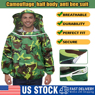 #ad Camouflage Beekeeping Jacket Veil Bee Keeping Suit Hat Smock Protect Equipment $9.19