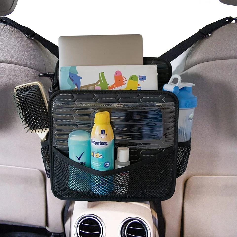 Organizador de asiento trasero de coche - Soporte de almacenamiento de varios bolsillos para artículos esenciales de viaje Foto 2 de 4