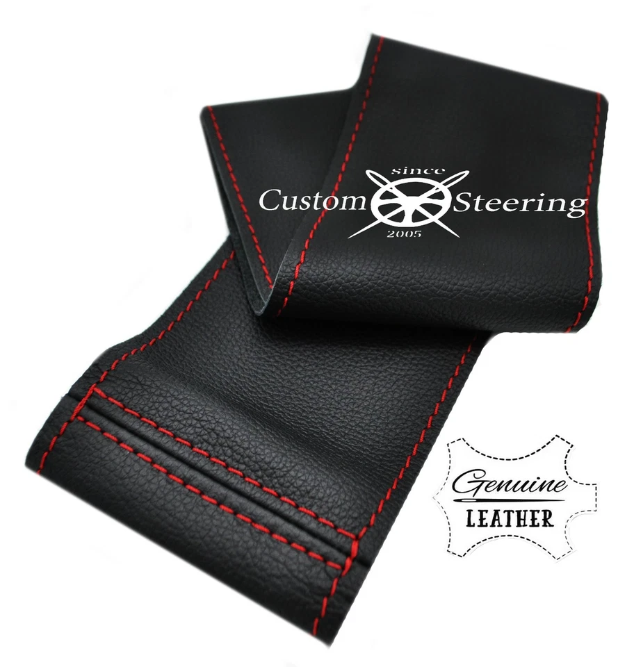 PARA VOLVO PV 544 CAPA DE VOLANTE DE COURO PRETO REAL COSTURA VERMELHA 1958-1966 - Imagem 2 de 4