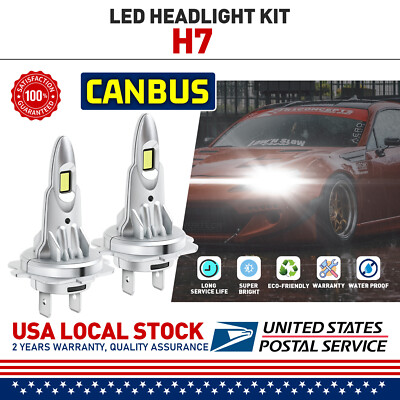 MGT H7 LED Headlight Bulb Kit High Beam 6000K Cool White Bulbs Bright Lamp 2x
