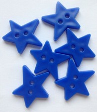  6 x Medium Star Shaped Buttons Blue Favorite Findings Stars 18mm Christmas