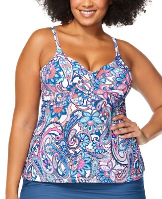 Raisins Curve Trendy Plus Size Aries Printed Tankini Top Swimwear Multi 18w