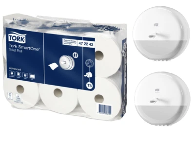 Tork Smart One Toilet Rolls (47.22.42) + 2 Smart One Dispensers (68.00.00)