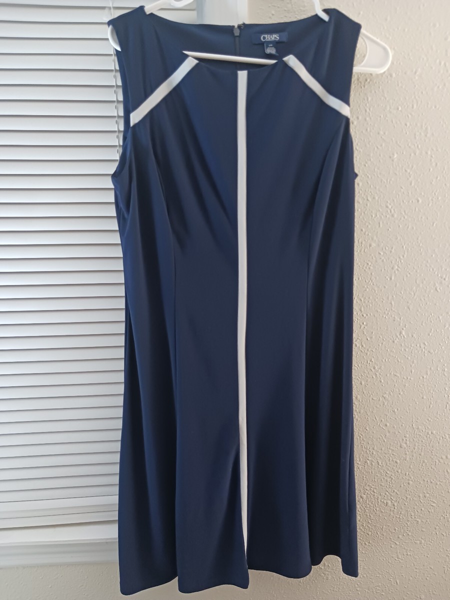 Chaps Dress Pretty Navy Blue Dress with White Design Size L | eBay