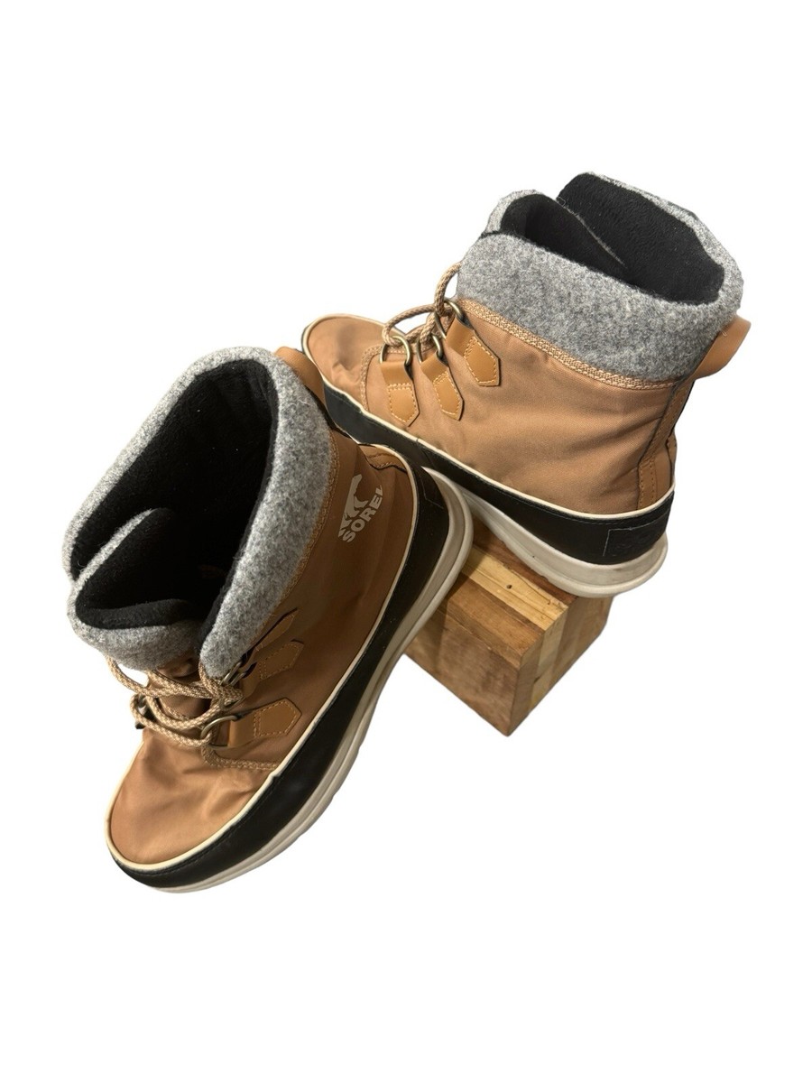 Anthropologie Sorel Explorer Carnival Ankle Boot Tan Wool Felt Collar NWT