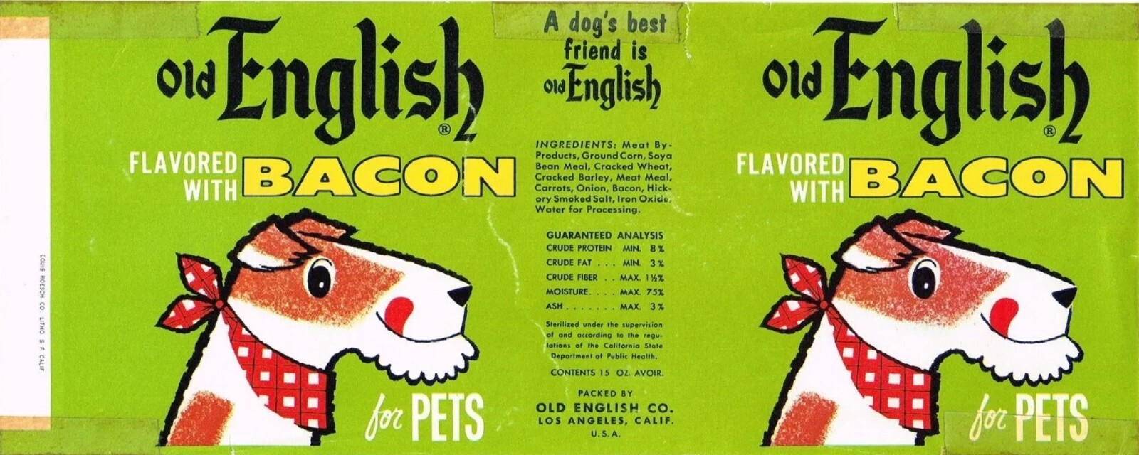 OLD ENGLISH Brand Bacon Dog Food LOS ANGELES Retro Can Food Label Art Print