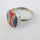 Tibetan Silver Coral Blue Lapis Handmade Boho Jewelry Adjustable Unisex Ring R65