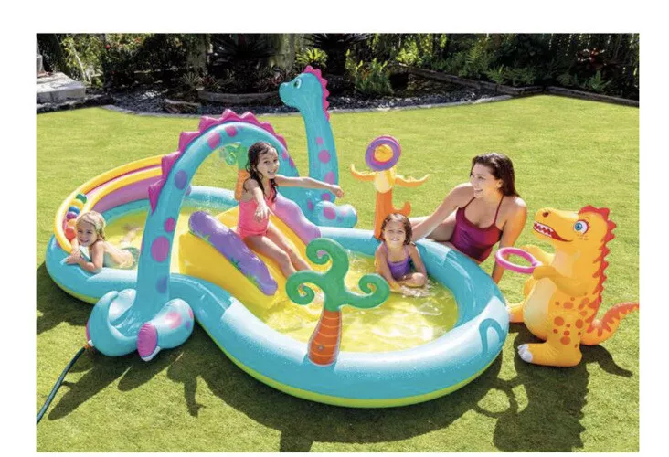 Intex Dinoland Childrens Activity Water Play Centre Paddling Pool Slide Spray