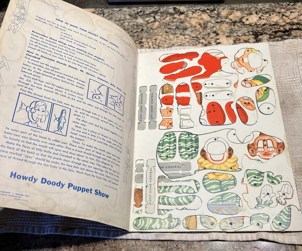 1952 年制作您自己的 HOWDY DOODY PUPPET SHOW 带打孔人物惠特曼复古 — 第 3/4 张图片