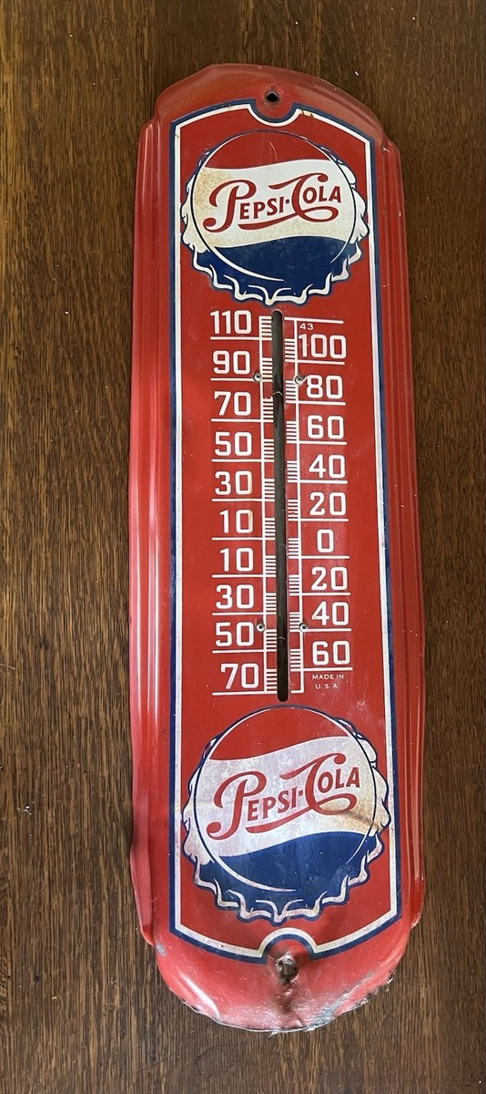 Vintage Metal Tin Pepsi Cola (Missing Thermometer) Sign Red Bottle
