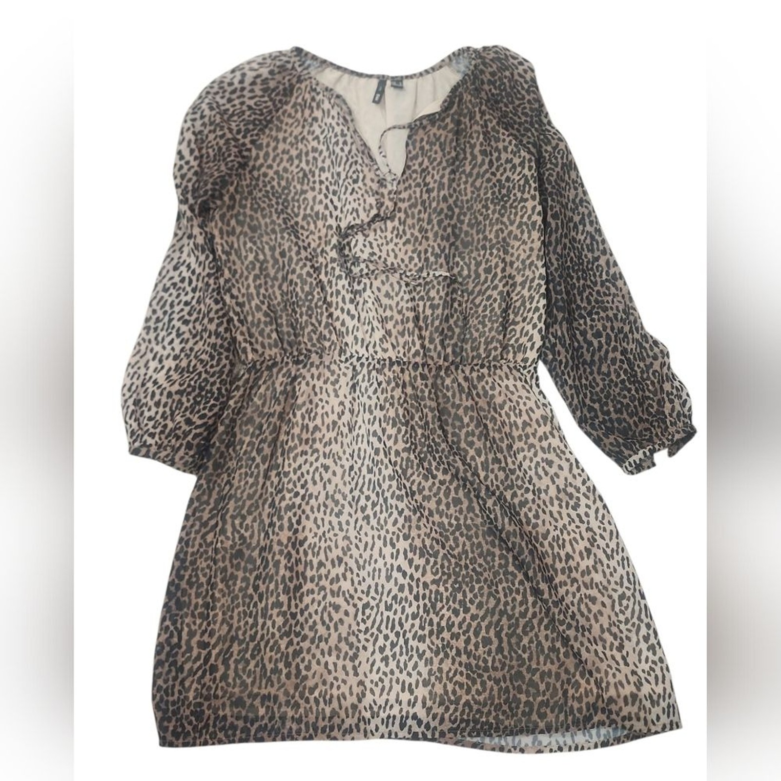 Mango Brown Leopard Pattern Long Sleeve Dress. 6 - image 7