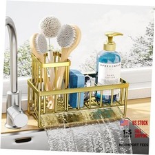 Sponge Holder for Kitchen Sink - Rustproof Stainless 7.9" x 3.7" x 6.2" Gold