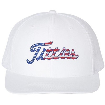 Titties Golf Embroidered Trucker Hat Funny USA Flag Gift Mesh Snap Back Cap