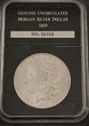 1889 GENUINE UNC MORGAN SILVER DOLLAR - PCS STAMPS & COINS SLABBED COIN (7680)