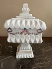 Vtg Westmoreland Square Milk Glass Hand Painted Wedding Bride Cake Box With Lid