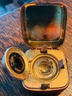 Small Antique Travel Inkwell - Brass & Leather - Circa Mid-1800's — photo 3