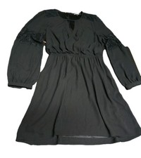 Express Sz S Black Sheer Layered Pleated Dress Long Puff Sleeve Lace Whimsygoth 