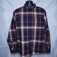 Banana Republic Mens XL Untucked Plaid Long Sleeve Button Down Shirt Blue Red
