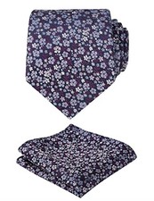 Mens 3.15inches Exquisite Floral Tie with Small Flower A142-navy/ Purple