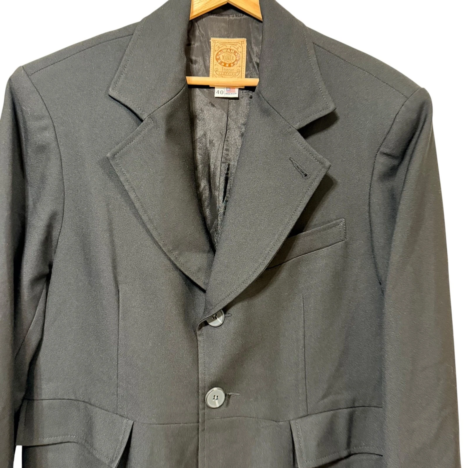 Wah Maker Frontier Clothing Men Black Wool Blend Frock Coat Jacket 40 538489 USA - product detail image 3