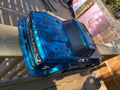 CUSTOM PAINTED RC BODY, ARRMA INFRACTION 1/7 SCALE, CANDY BLUE CHROME FLAMES