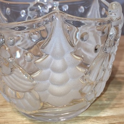 Vtg GORHAM Holiday Traditions Snowy Winter Trees Crystal Votive Candle Holder