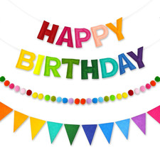 3 PCS Pre-Strung 3D Happy Birthday Banner Decorations, Rainbow